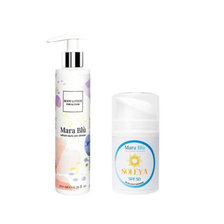Set Cremă de corp Pure Blossom + Cremă hidratantă Soleya SPF 50